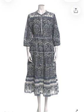 Cleobella Navy and White Paisley Tiered Midi Dress